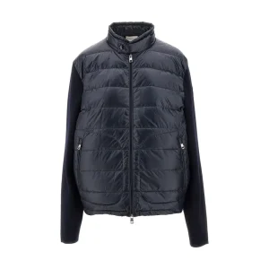 Fashion Wool and padded nylon full-zip cardigan Knitwear