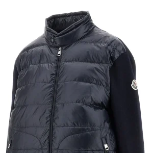 Fashion Wool and padded nylon full-zip cardigan Knitwear