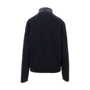 Fashion Wool and padded nylon full-zip cardigan Knitwear