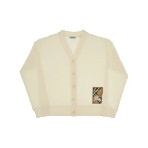 New Wool cardigan with Check patch Kids Clothing